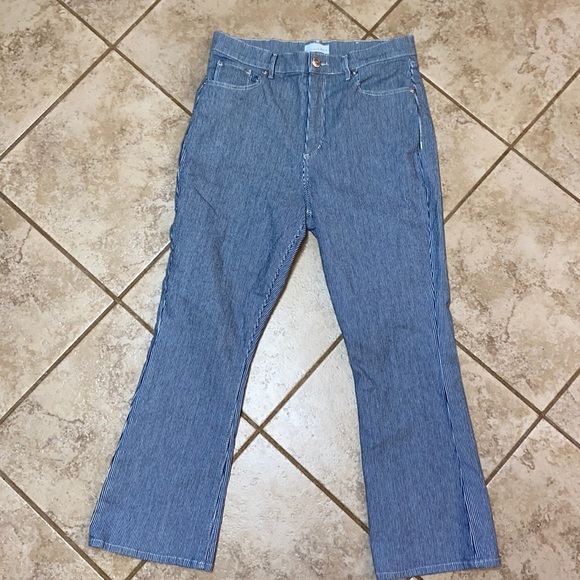 LOFT High Waist Kick Crop - Blue/White Pin Stripe - Picture 1 of 9